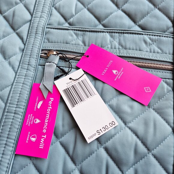 NWT VERA BRADLEY Performance Twill Tote Water Repellent Blue Oar Large 14"x19" - Picture 5 of 12